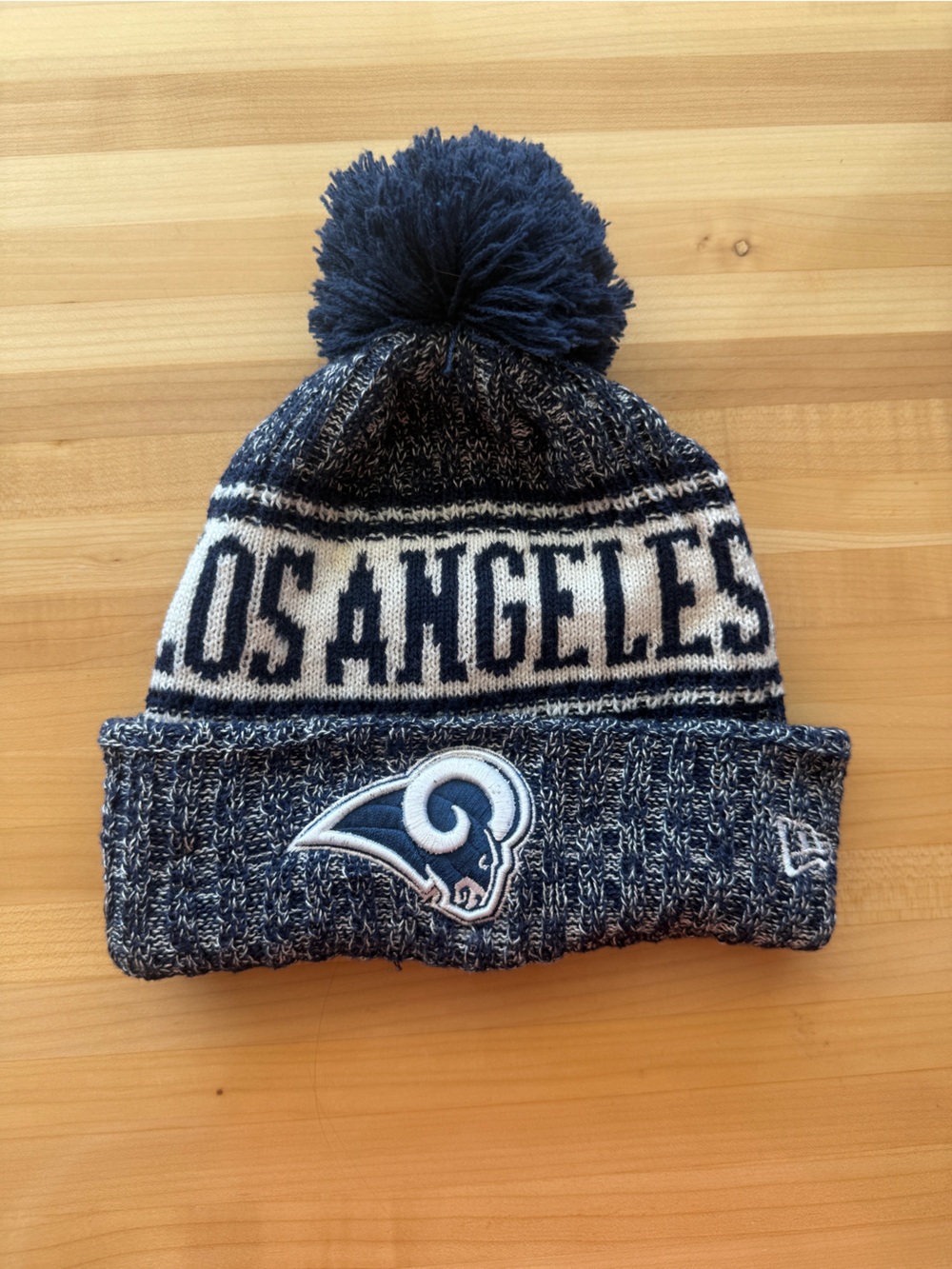 NFL Los Angeles Rams Navy and White Pom Beanie
